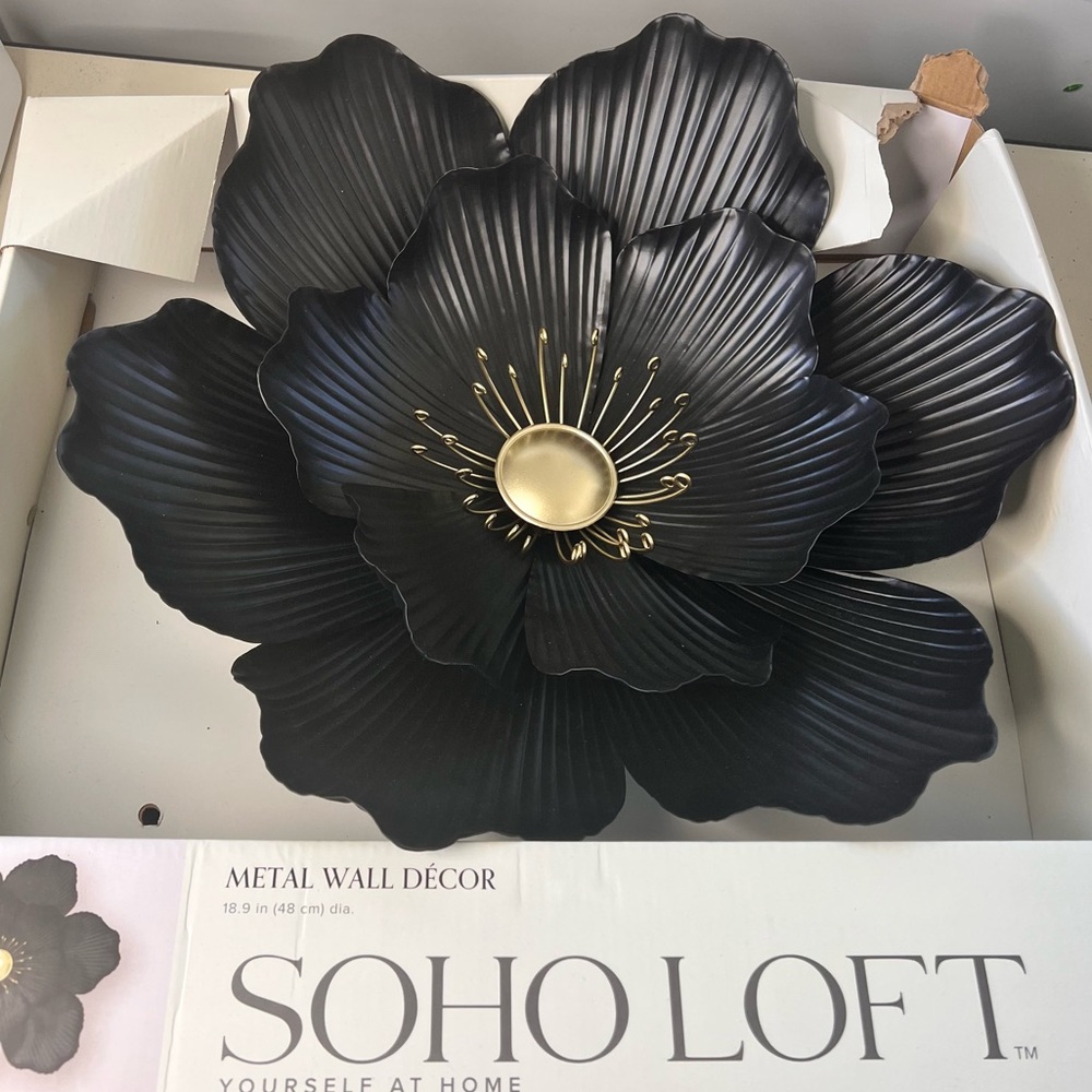 Black and Gold Metal Wall Flower Decor - Picture 6 of 8